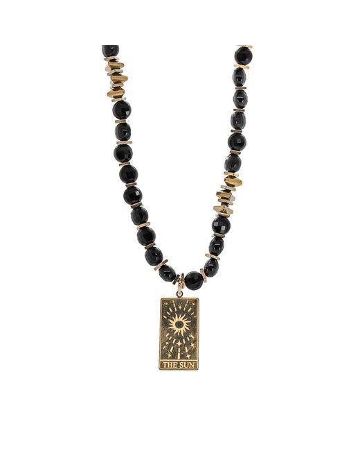 Ebru Jewelry Metallic New Beginning Gold Tarot Sun Black Onyx Beaded Necklace
