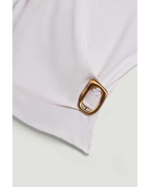 Nocturne White Sleeveless Buckle-Detail Blouse