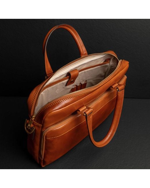 Time Resistance Brown Cognac Leather Briefcase Laptop Bag