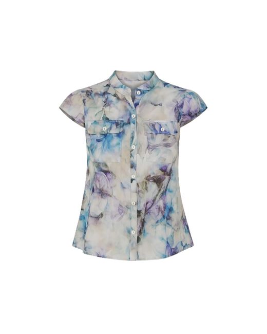 Conquista Blue Floral Cap Sleeve Shirt
