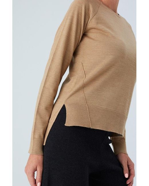 Peraluna Brown Vanessa Slit Detailed Asymmetric Fine Pullover