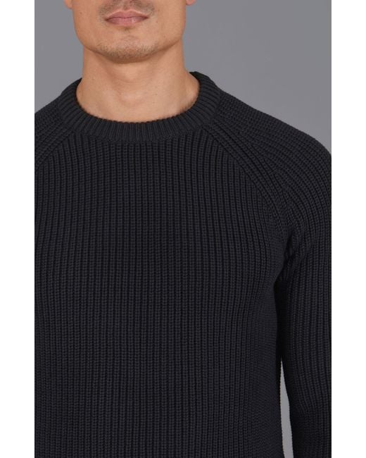 Paul James Knitwear Blue Heavyweight Cotton Clark Fisherman Rib Knit Jumper for men
