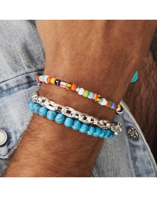 Nialaya Blue Wristband With Assorted Vintage Trifocal Beads And for men