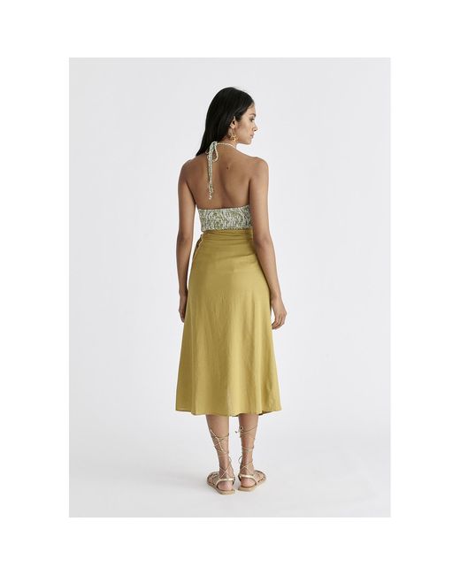 Paisie Yellow Linen Blend Wrap Skirt