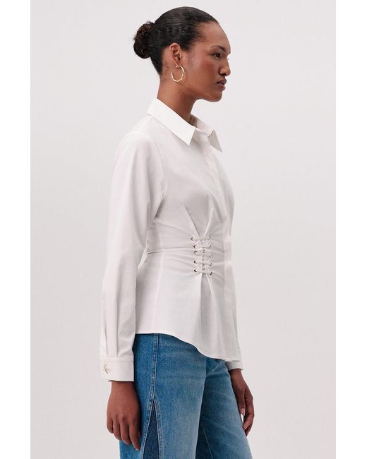 Exquise White Miya Shirt Collar Eyelet Detail Fitted Shirt