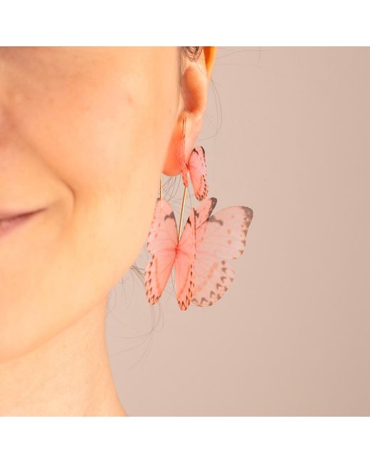 Oana Savu Pink Silk Butterfly Earrings Ear Wires Lightweight Statement