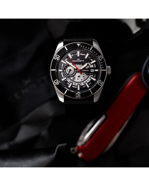Kennett Watches & Accessories Black Viktor Automatic Watch Perforated Fkm Strap for men