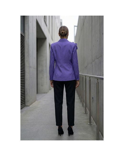 Modenaire Purple Structured Blazer Tailored Fit Floral Appliqué