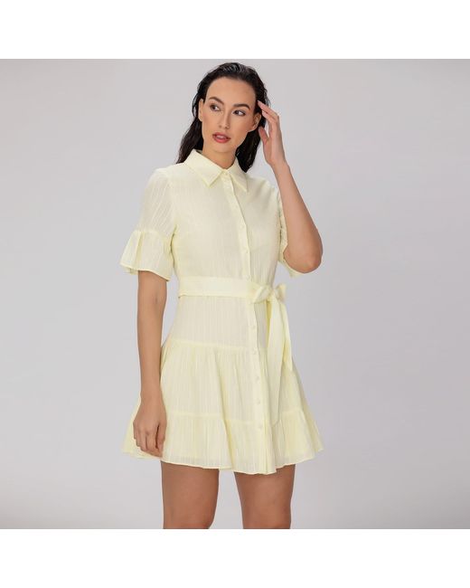 Smart and Joy Yellow Fit-And-Flare Tiered Ruffles Mini Shirt-Dress