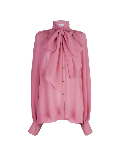 Rua & Rua Pink Silk Chiffon Blouse With Necktie — Vivid Rose