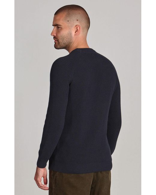 Paul James Knitwear Blue Midweight Cotton Logan Ribbed Crew Neck Jumper for men