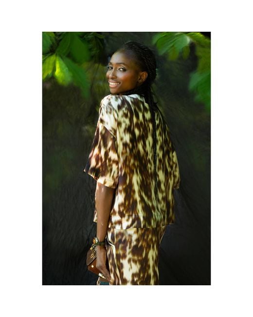 Oh!Zuza Brown Neutrals Echo Oversized Viscose Satin T-Shirt – Chocolate Print