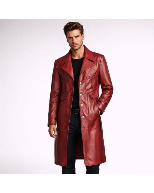 Zasta Studio Red The Planet Long Coat Leather Jacket for men