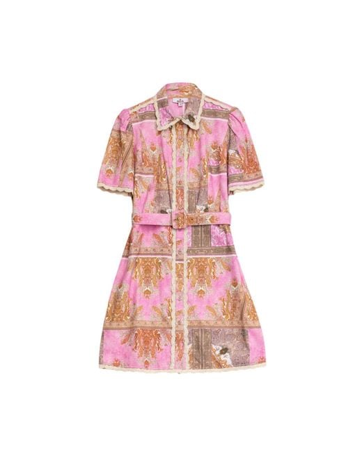 Niza Pink Short Straight Shirt And Lapel Collar Dress