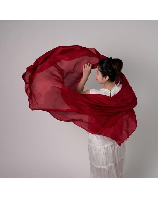 Silk and Bears Red Crimson Silk Scarf – Hand-Dyed Mulberry Silk Shawl, Evening & Occasion Wrap