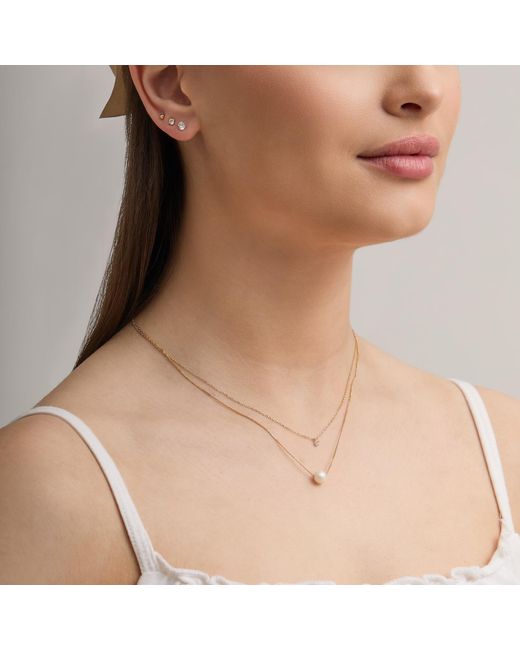 Esterah Metallic Layered Necklace With Pearl & Cubic Zirconia