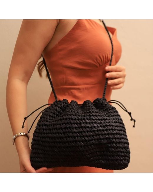 Springmoonatelier Black Handmade Raffia Shoulder And Crossbody Bag – Chic And Elegant