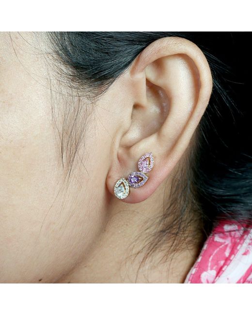 Artisan Metallic 14K Sapphire, Amethyst & Topaz Stud Earrings