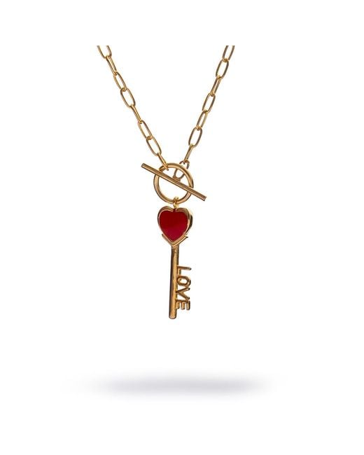 Ebru Jewelry Metallic Key To Love Enamel Necklace