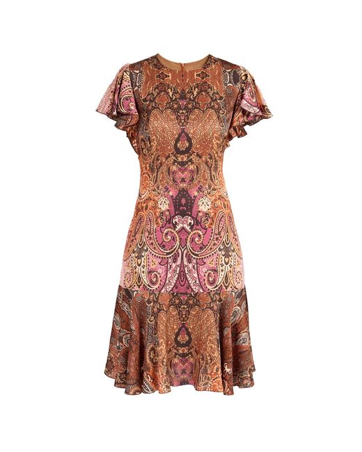 Santorelli Yellow Neutrals Grazia Flutter Sleeve Sheath Dress