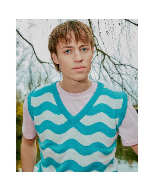 INGMARSON Blue Waves Vest Wool & Cashmere for men