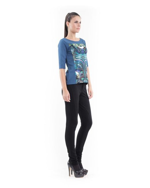 Conquista Blue Half Sleeve Print Top
