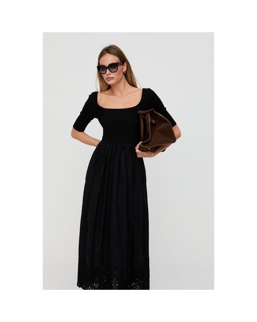 Lily and Lionel Black Sydney Short Sleeve Jersey Bodice Embroidered Midi Dress