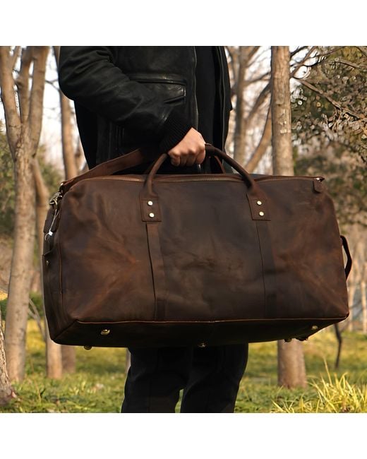 Touri Brown Genuine Leather Luggage Travel Bag for men