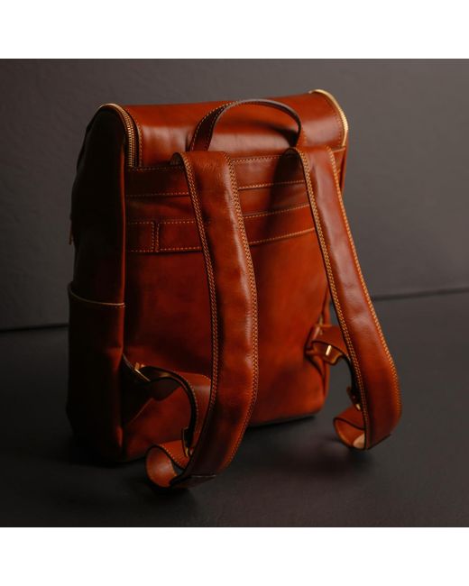 Time Resistance Brown Large Leather Backpack Cognac