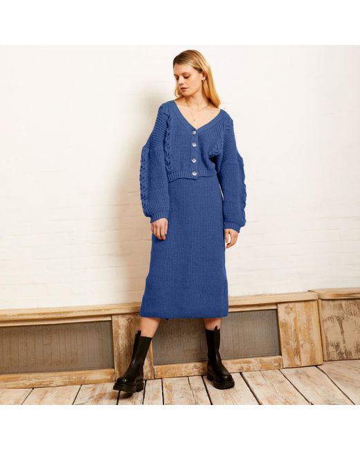 Cara & The Sky Blue Chloe Knitted Midi Co-Ord Skirt Denim