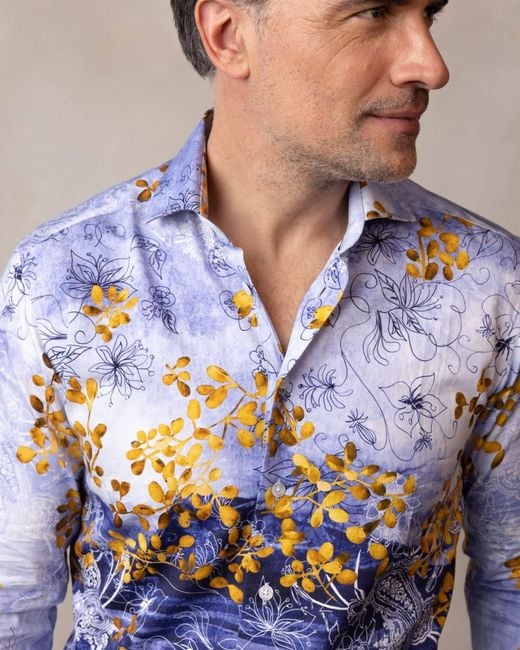 Blake Mill Blue Japanese Flowers Shirt for men