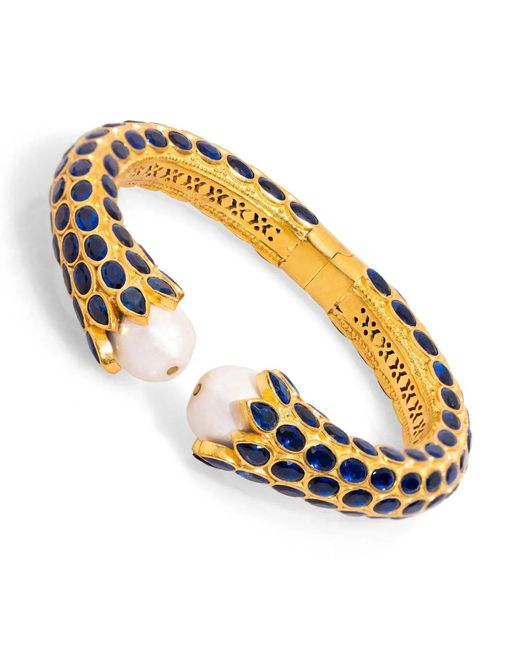 Ebru Jewelry Metallic Cleopatra Sapphire & Pearl Chunky Cuff Bracelet