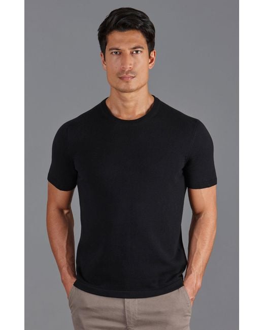 Paul James Knitwear Black Midweight Julius Cotton Knitted T-Shirt for men