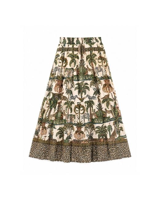 Yumi' Green Cotton Voile Safari Midi Skirt
