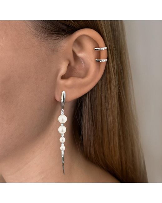 SALLY SKOUFIS White Luna Alchemy Earrings With Natural Pearl & Made Cz Diamond Stimulant
