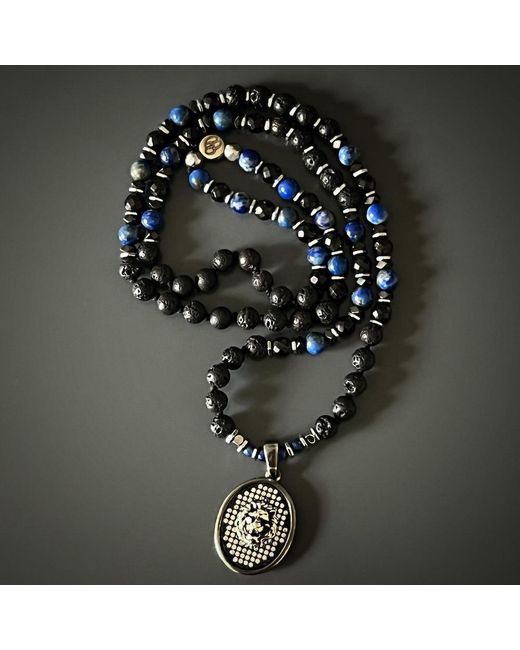 Ebru Jewelry Metallic Powerful Silver Black Lion Necklace for men