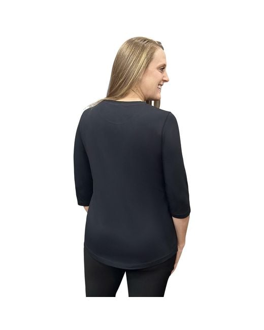 Perlavera Blue Tom Solid Cotton Spandex Three Quarter Sleeve Length Crew Neck T-Shirt