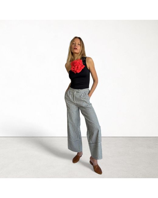 London Atelier Byproduct Red One Shoulder Top With Flower Pin