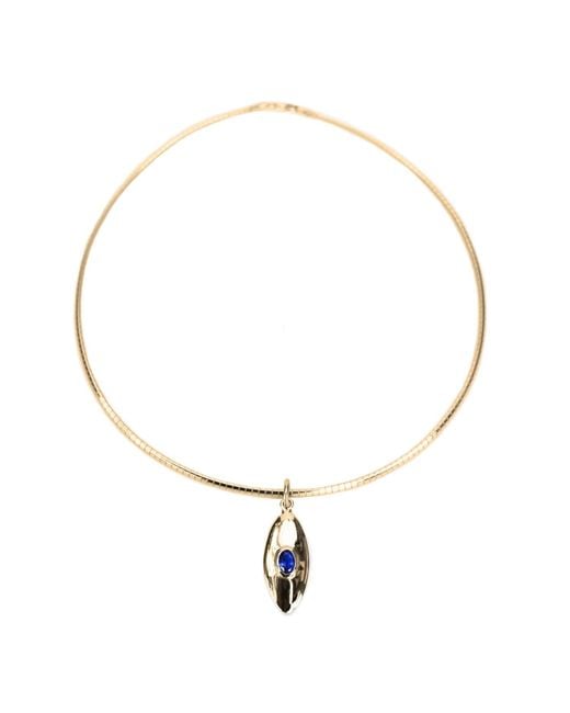 WON ASTRE Metallic The Queen's Pebble Sapphire Spear Omega Necklace