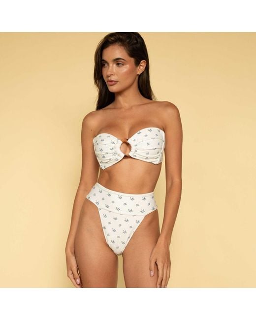 Montce White Heidi Floral Tori Ties Bandeau Bikini Top