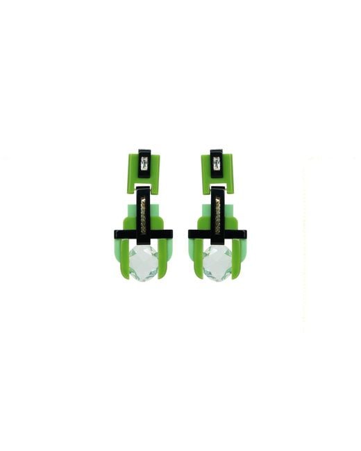 Gissa Bicalho Green Handmade Acrylic Earring Deco Round Stone