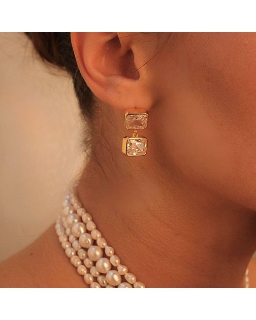 LINYA JEWELLERY Metallic Double Crystal Stone Dangle Earrings