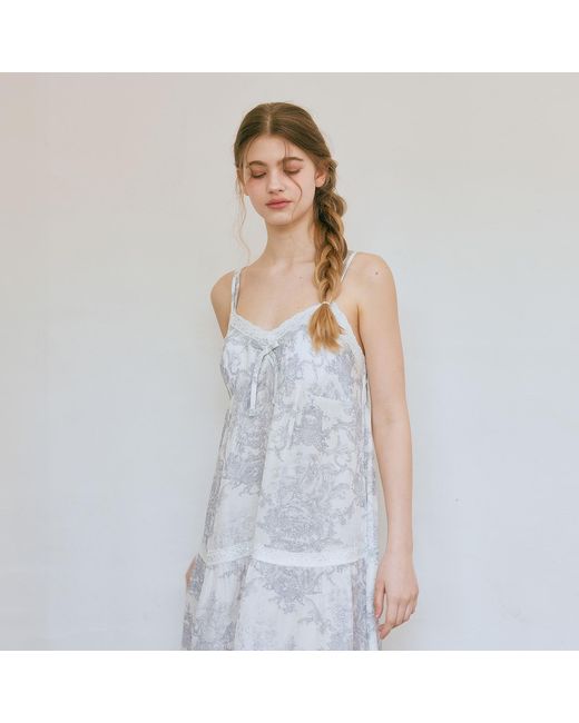 Luna Luz Gray French Toile Bamboo Rayon Nightdress With Built-In Bra Cups –