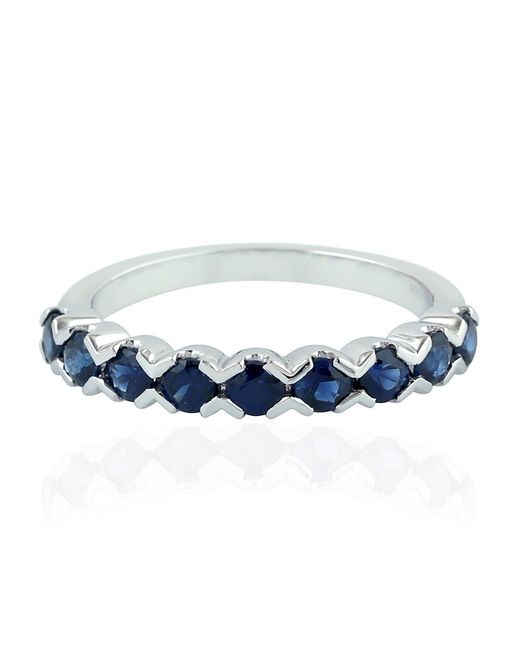 Artisan Natural Blue Sapphire Handmade Band Ring 18k White Gold