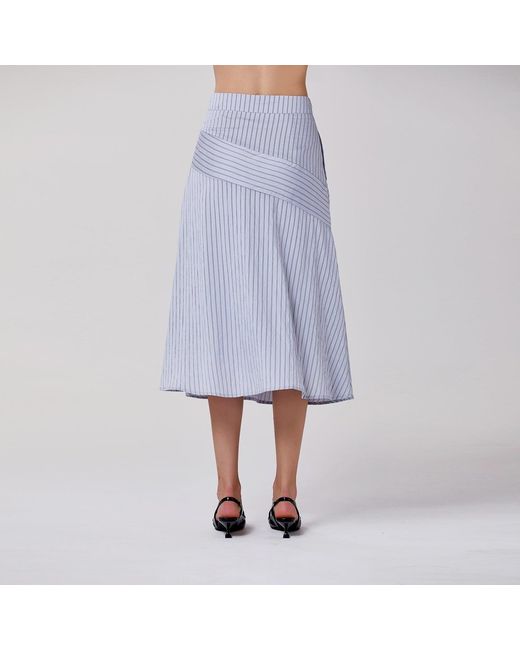 Smart and Joy Gray Flared Midi Skirt With Stripes