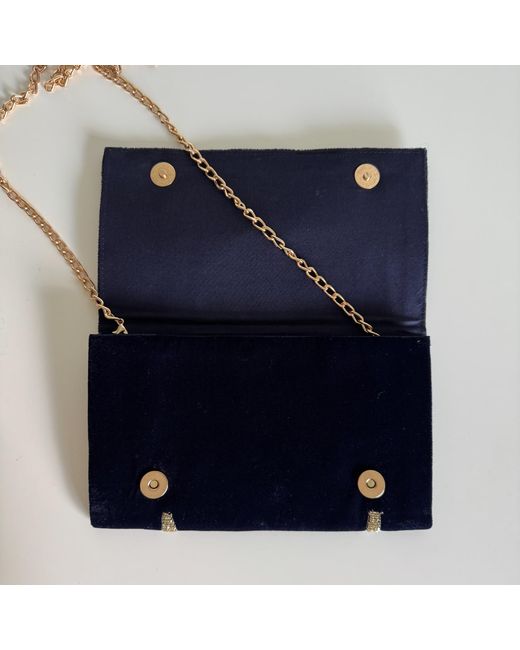 Pick Happy Blue Velvet Mini Clutch Bag With Beaded Palm Trees
