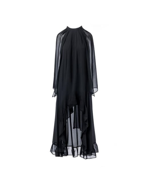 concept A trois Black Long Dress With Semi Transparent Sleeves And A Slight Train