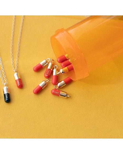 Kris Nations Metallic Chill Pill Enamel Necklace Sterling Silver & Black Enamel