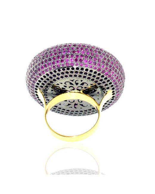 Artisan Purple Multicolor Pave & Uncut Diamond In 14k Yellow Dome Cocktail Ring