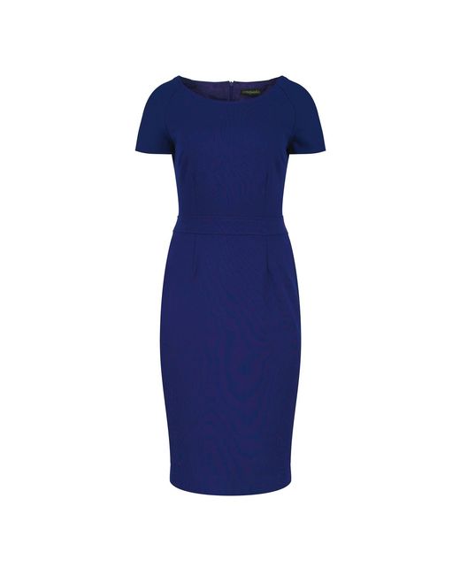 Conquista Blue Fitted Electric Cap Sleeve Dress Punto